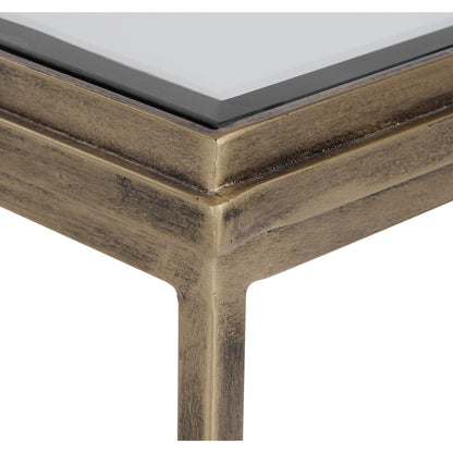India Nesting Tables by Uttermost in antique brushed gold. Made from mirror 45%, iron 55% in a transitional style.
