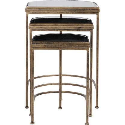 India Nesting Tables by Uttermost in antique brushed gold. Made from mirror 45%, iron 55% in a transitional style.