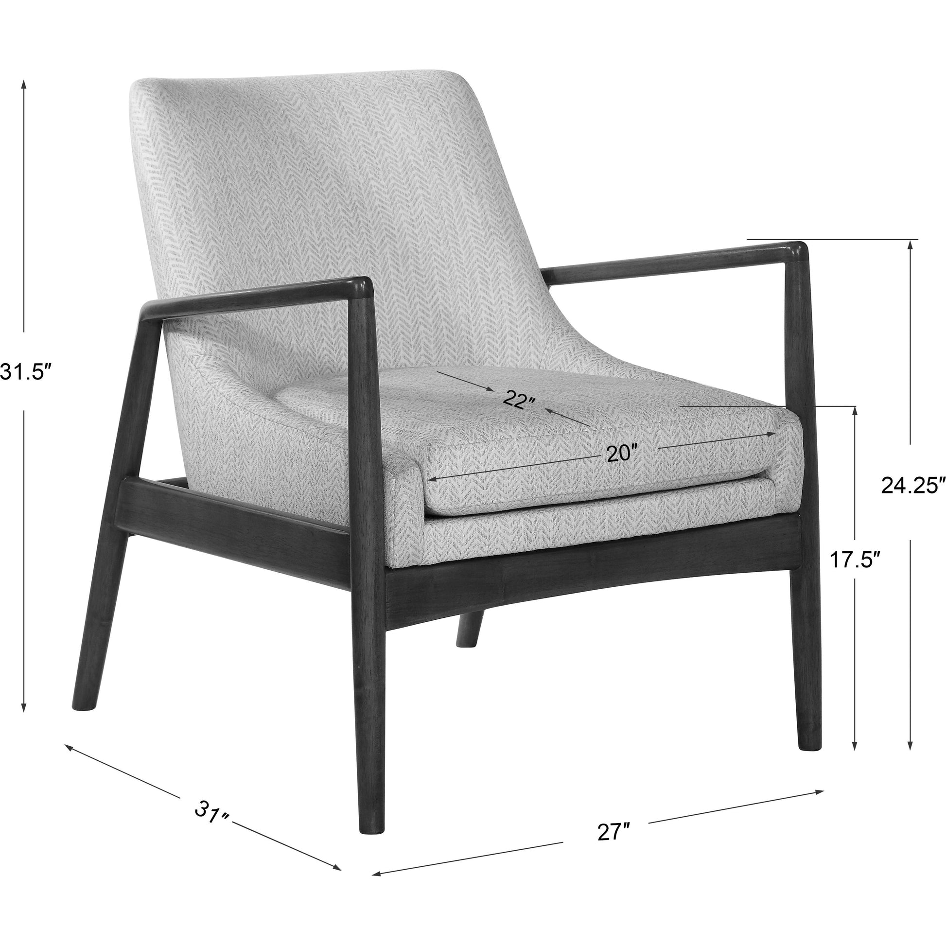 Bev Accent Chair by Uttermost in white. Made from rubber wood, bent wood, foam, fabric in a modern style.