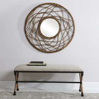 Firth Bench by Uttermost. Made from iron, mdf, rope, foam, fabric in a coastal style.