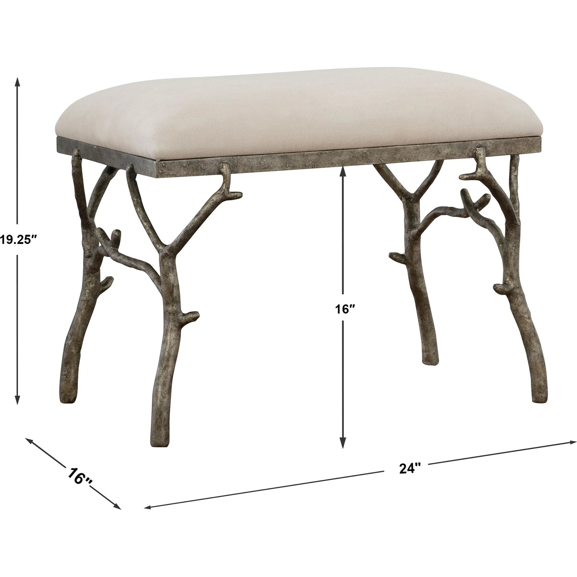 Lismore Fabric Bench by Uttermost. Made from iron, resin, linen, plywood in a rustic style.