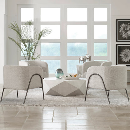Jacobsen Accent Chair by Uttermost in ivory, warm gray and iron. Made from fabric, foam, plywood, iron in a modern style.