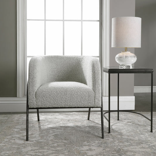 Jacobsen Accent Chair by Uttermost in ivory, warm gray and iron. Made from fabric, foam, plywood, iron in a modern style.
