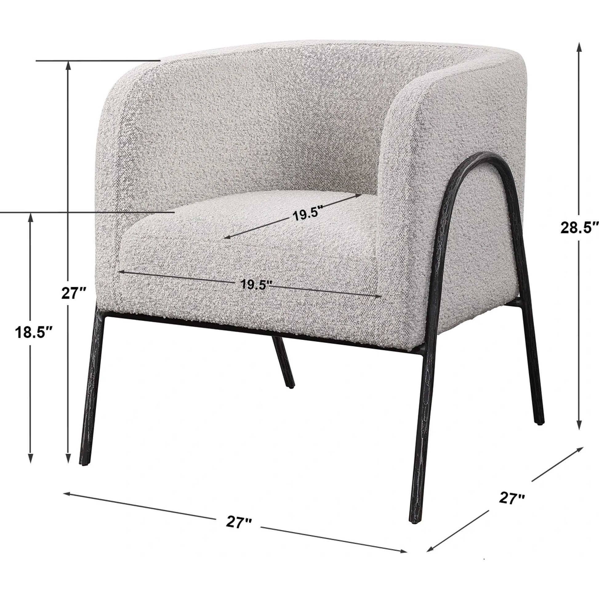 Jacobsen Accent Chair by Uttermost in ivory, warm gray and iron. Made from fabric, foam, plywood, iron in a modern style.