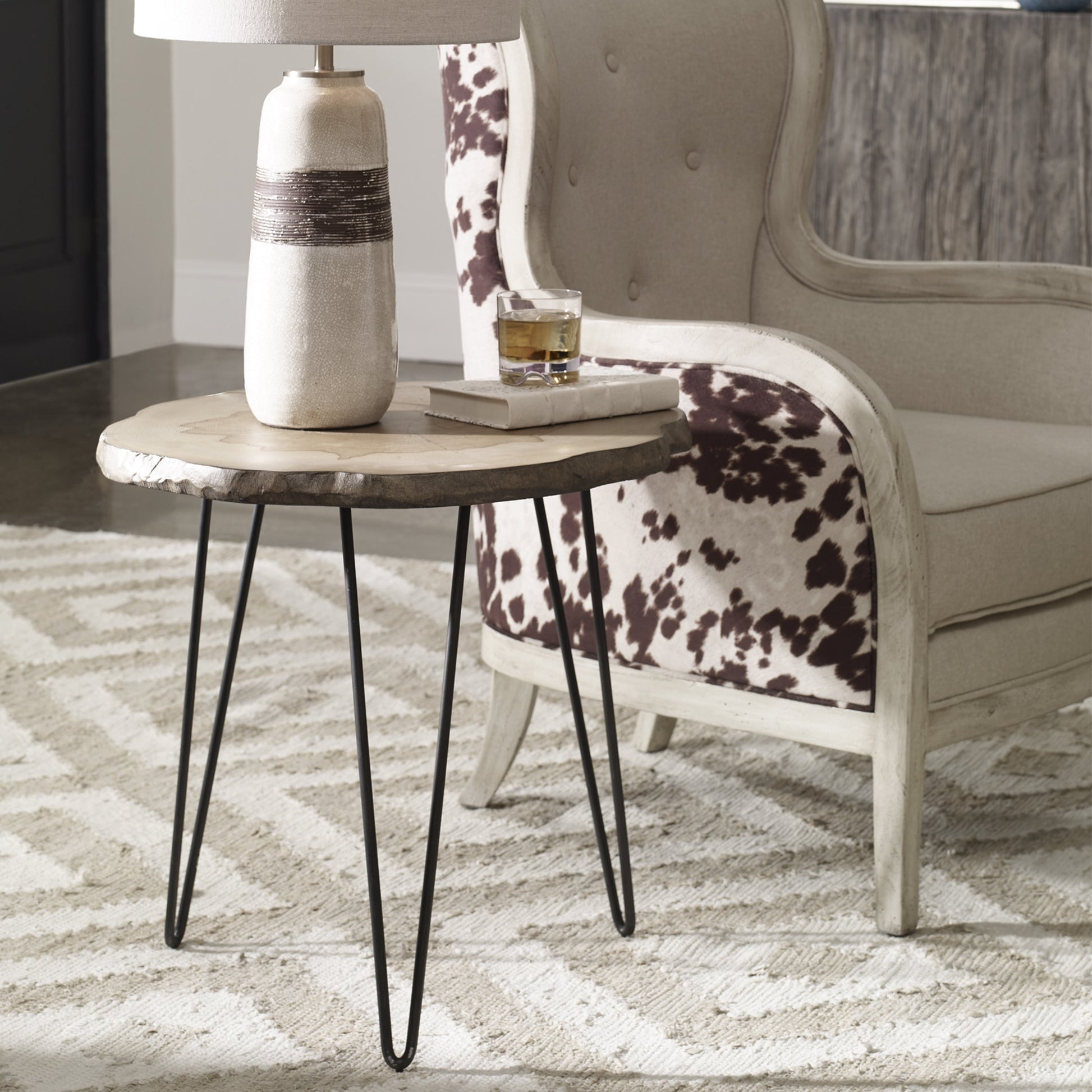 Runay Slab Side Table by Uttermost in wood. Made from tsca title vi with veneer, metal in a modern style.