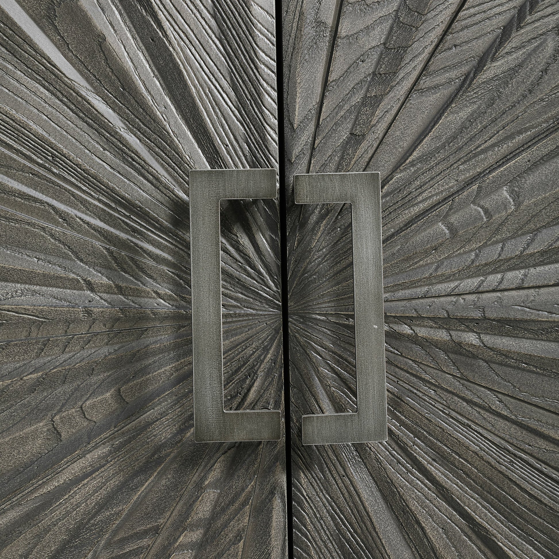 Shield Cabinet by Uttermost in gray. Made from rubber wood, oak veneer, mdf, particle board, steel in a eclectic & global style.