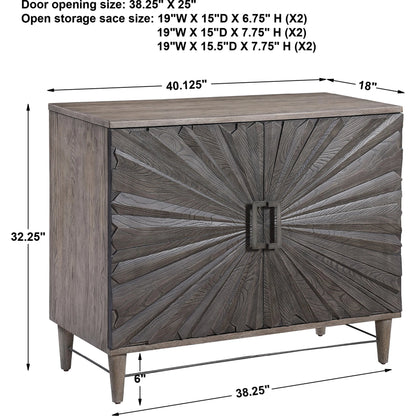 Shield Cabinet by Uttermost in gray. Made from rubber wood, oak veneer, mdf, particle board, steel in a eclectic & global style.
