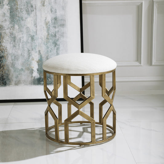 Trellis Geometric Accent Stool by Uttermost. Made from iron, mdf, fabric, foam in a transitional style.