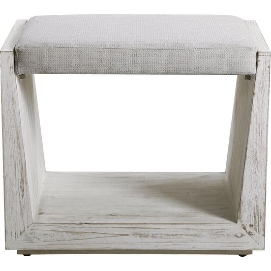 Cabana Bench by Uttermost in white. Made from iron, mdf, linen, foam in a coastal style.
