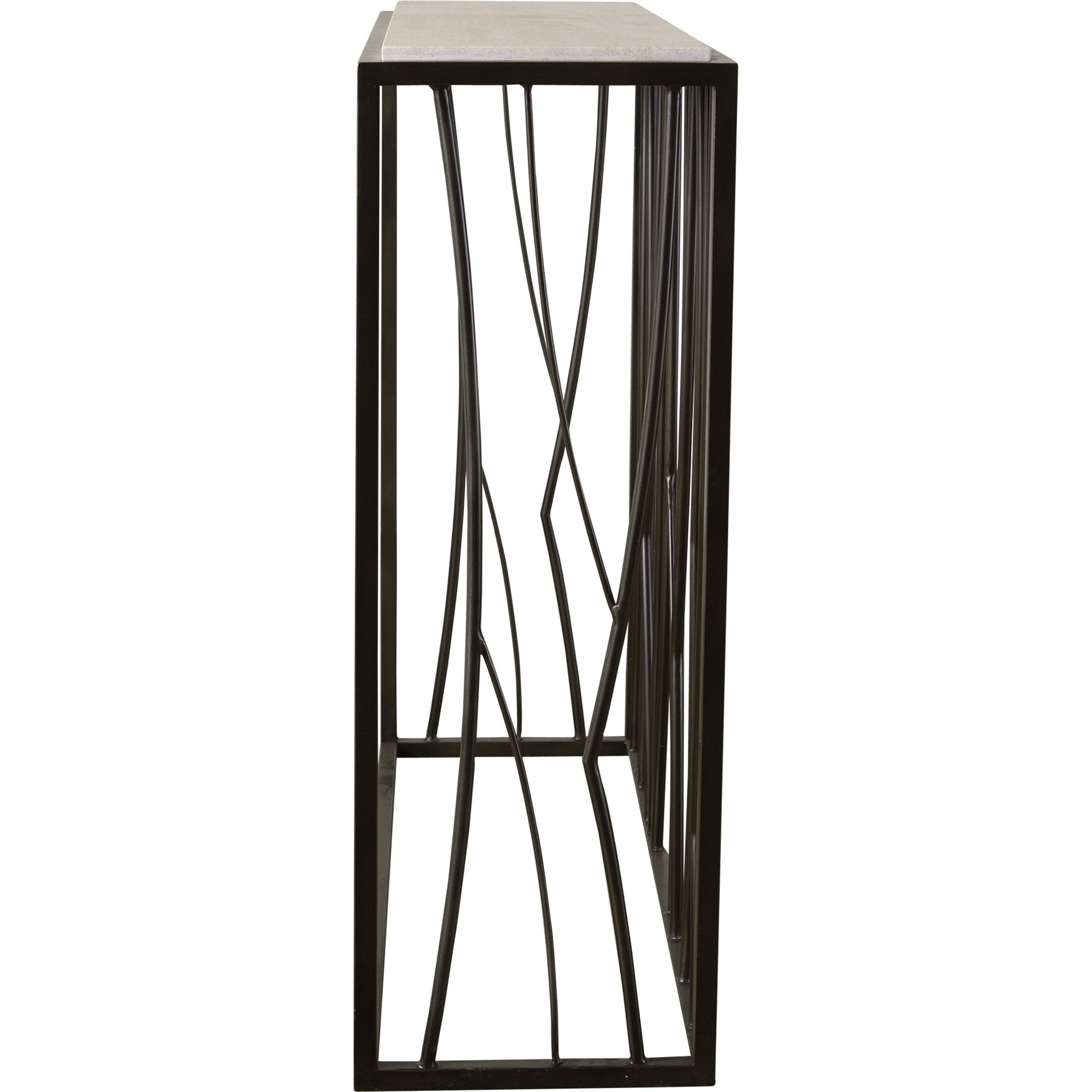 Reed Travertine Console Table by Uttermost. Made from metal, stone in a modern style.
