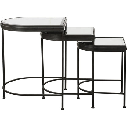 India Nesting Tables by Uttermost in antique brushed gold. Made from mirror 45%, iron 55% in a transitional style.