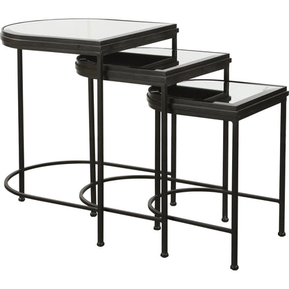 India Nesting Tables by Uttermost in antique brushed gold. Made from mirror 45%, iron 55% in a transitional style.