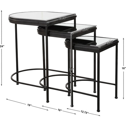 India Nesting Tables by Uttermost in antique brushed gold. Made from mirror 45%, iron 55% in a transitional style.