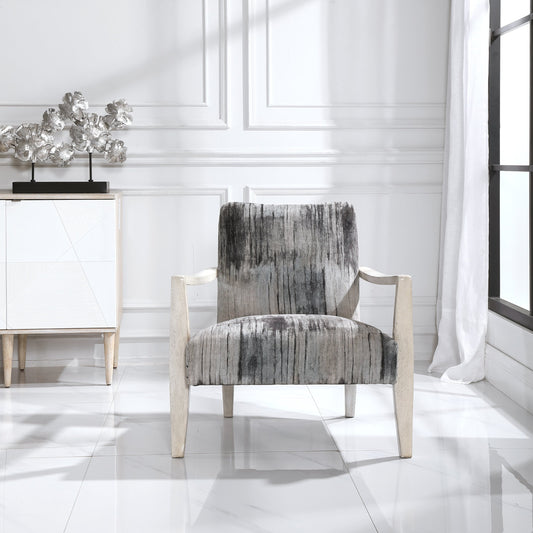 Watercolor Accent Chair by Uttermost in gray. Made from rubber wood, plywood, fabric, foam in a modern style.