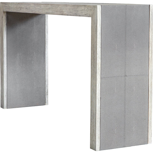 Aerina Console Table by Uttermost in gray. Made from mix wood with tsca title vi, faux shagreen, veneer in a modern style.
