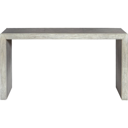 Aerina Console Table by Uttermost in gray. Made from mix wood with tsca title vi, faux shagreen, veneer in a modern style.