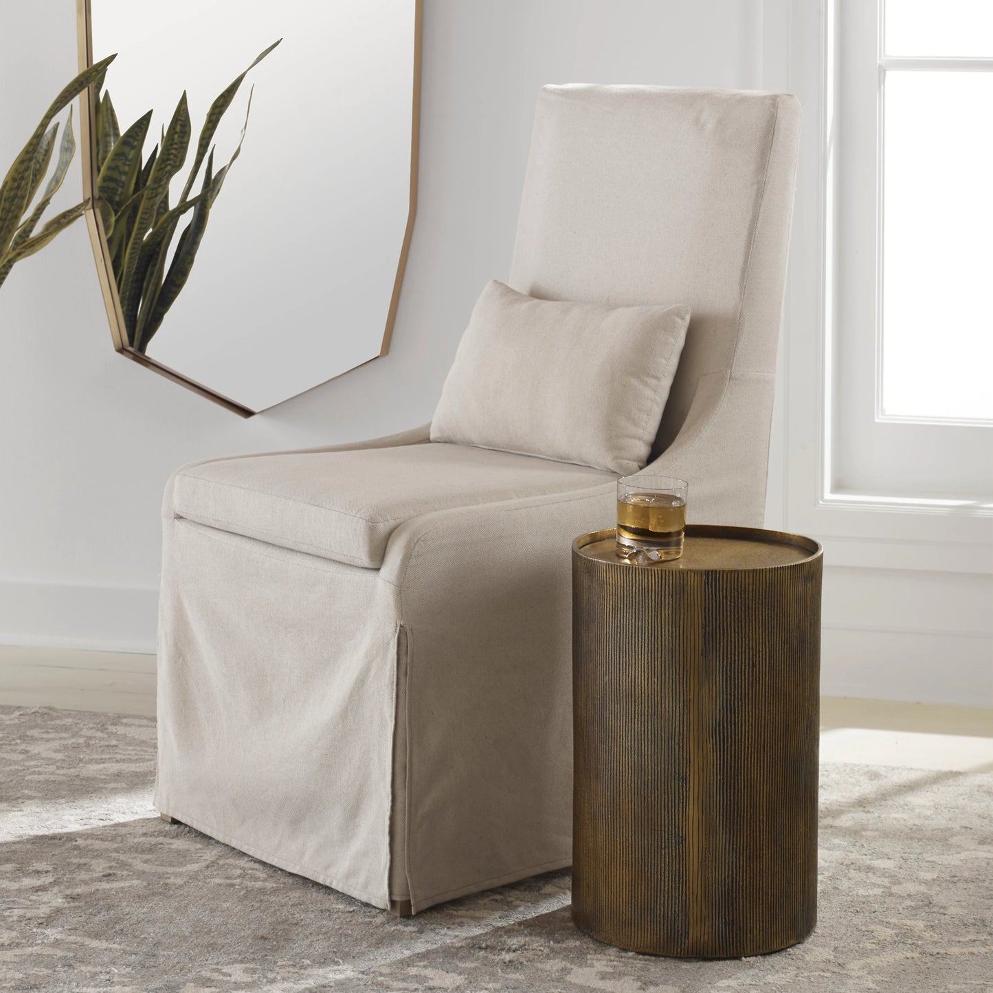 004 SI-1750240 | Lifestyle | Adrina Accent Table by Uttermost in gold. Made from aluminum in a eclectic & global style.