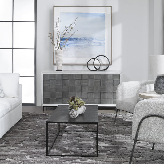 Checkerboard Cabinet by Uttermost in gray. Made from mahogany wood with tsca title vi, iron in a modern style.