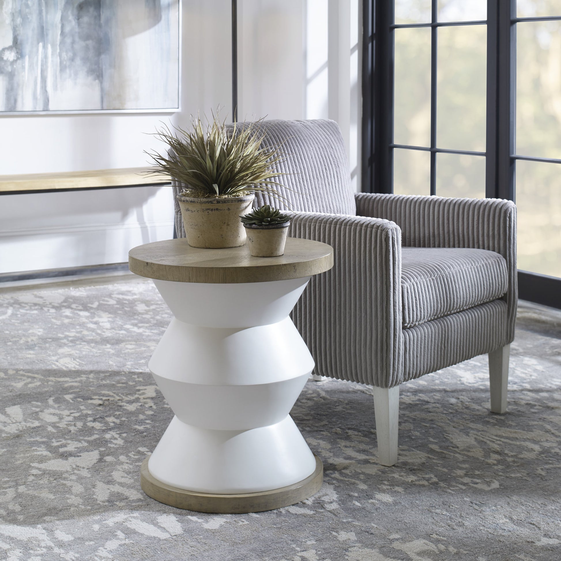 Spool Geometric Side Table by Uttermost. Made from mixed wood with tsca title vi, resin, veneer, plastic pipe in a eclectic & global style.