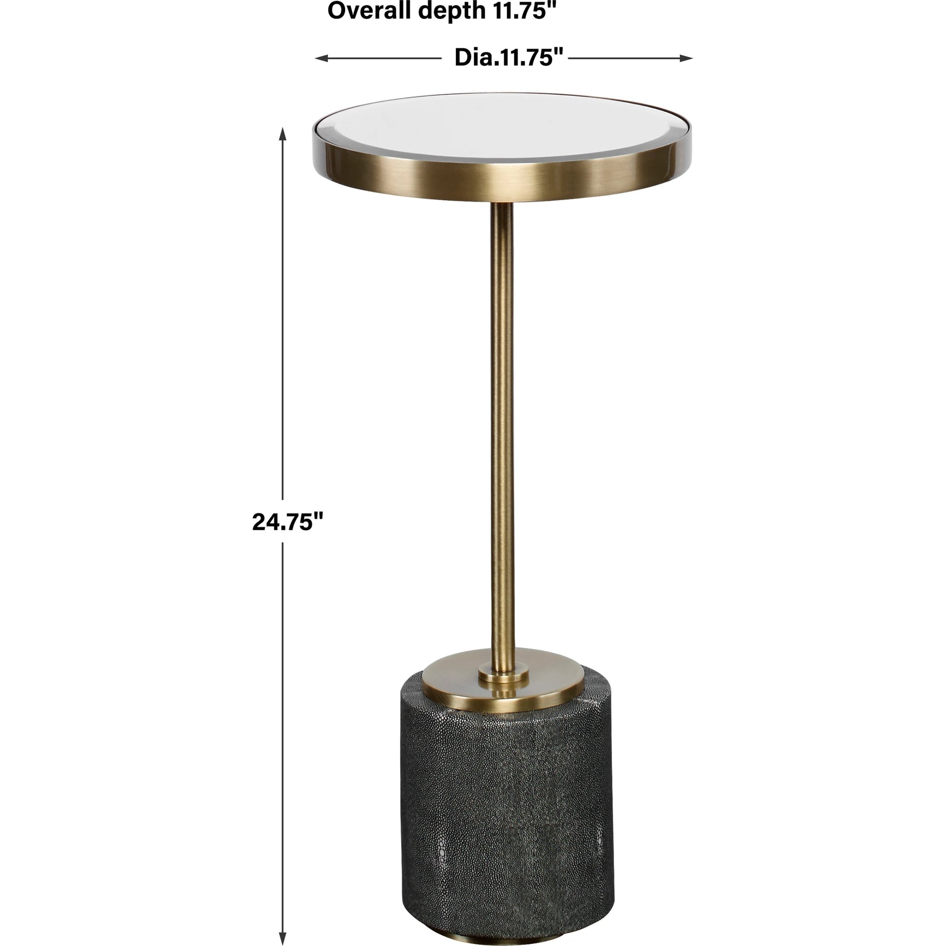 Laurier Accent Table by Uttermost in brass. Made from 50% iron, 15% glass, 10% faux ful, 25% pine wood in a transitional style.
