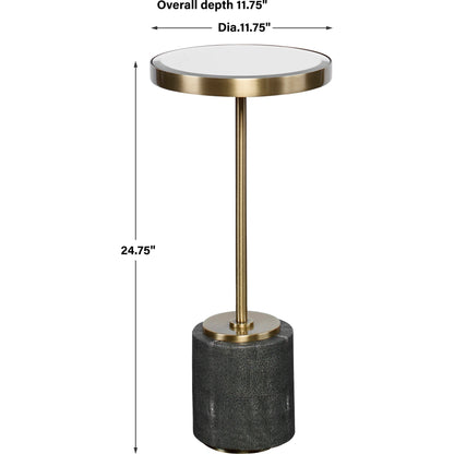 Laurier Accent Table by Uttermost in brass. Made from 50% iron, 15% glass, 10% faux ful, 25% pine wood in a transitional style.