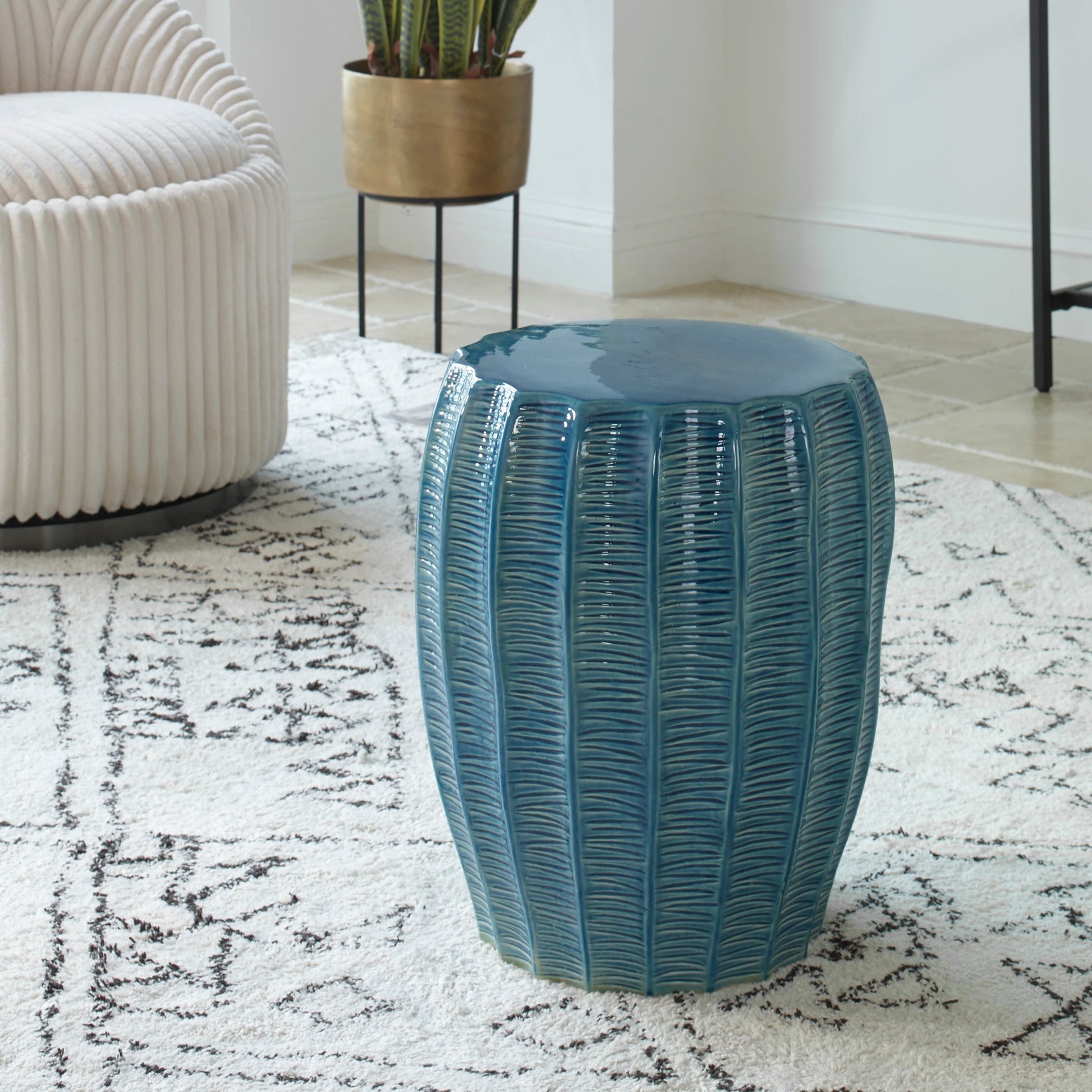 Harbor Garden Stool by Uttermost in aqua. Made from earthenware in a modern style.