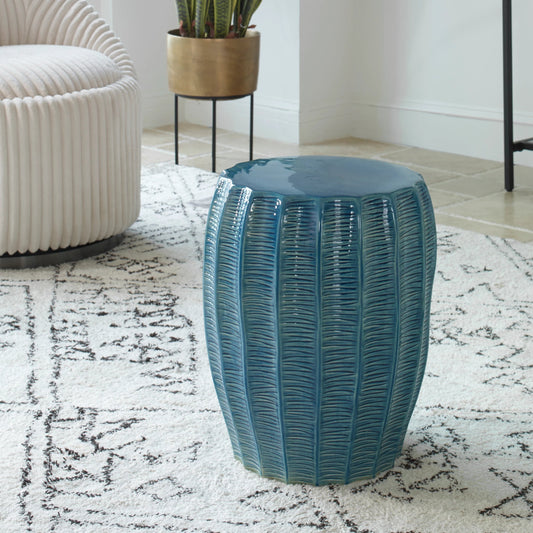 Harbor Garden Stool by Uttermost in aqua. Made from earthenware in a modern style.