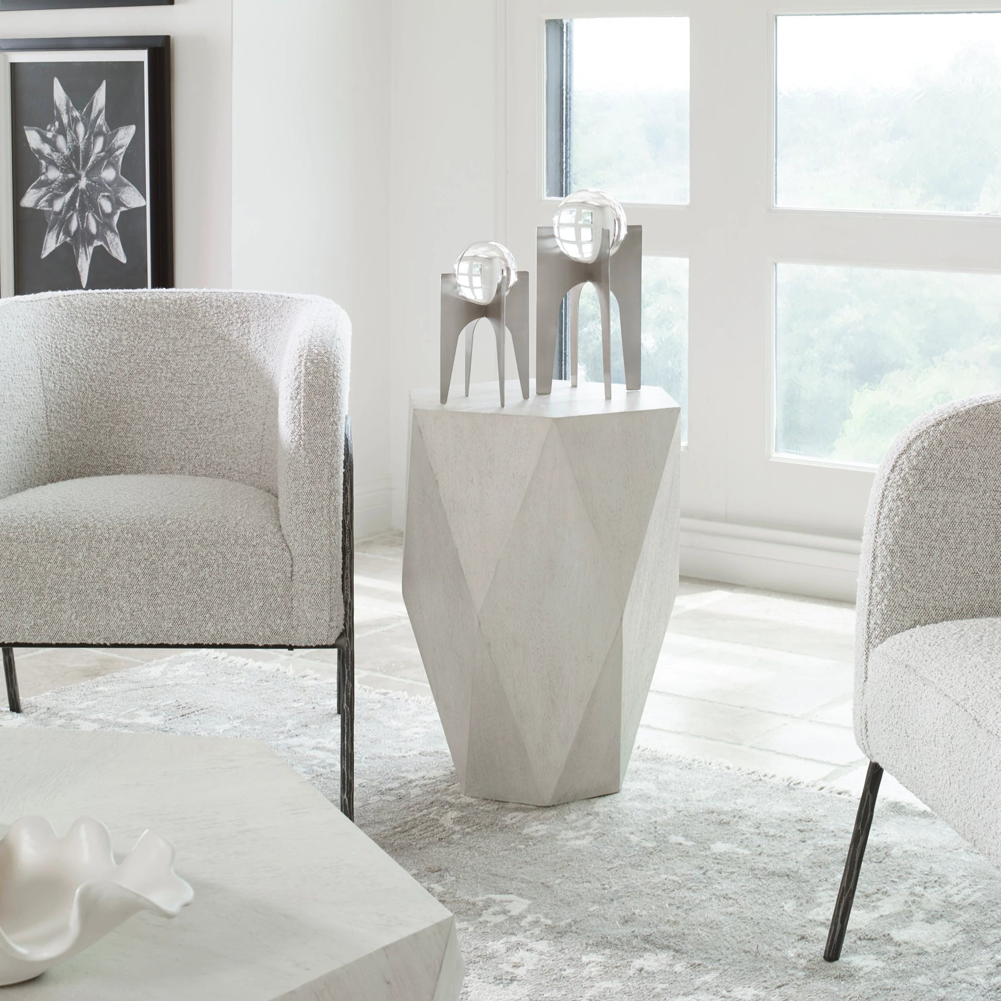 Volker Side Table by Uttermost in white. Made from carb phase 2 with javawood in a eclectic & global style.