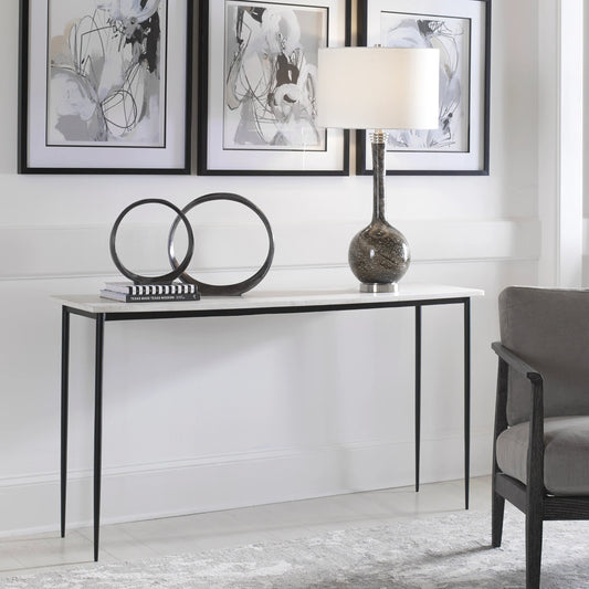 Nightfall Console Table by Uttermost in satin black. Made from marble, iron, mdf in a modern style.