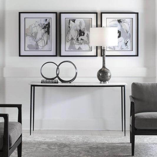 Nightfall Console Table by Uttermost in satin black. Made from marble, iron, mdf in a modern style.