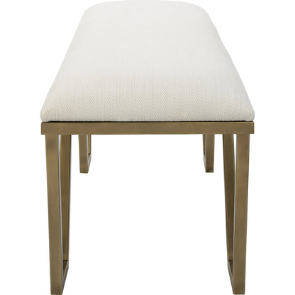 Farrah Bench by Uttermost in antique gold leaf. Made from iron, mdf, polyester, foam in a modern style.