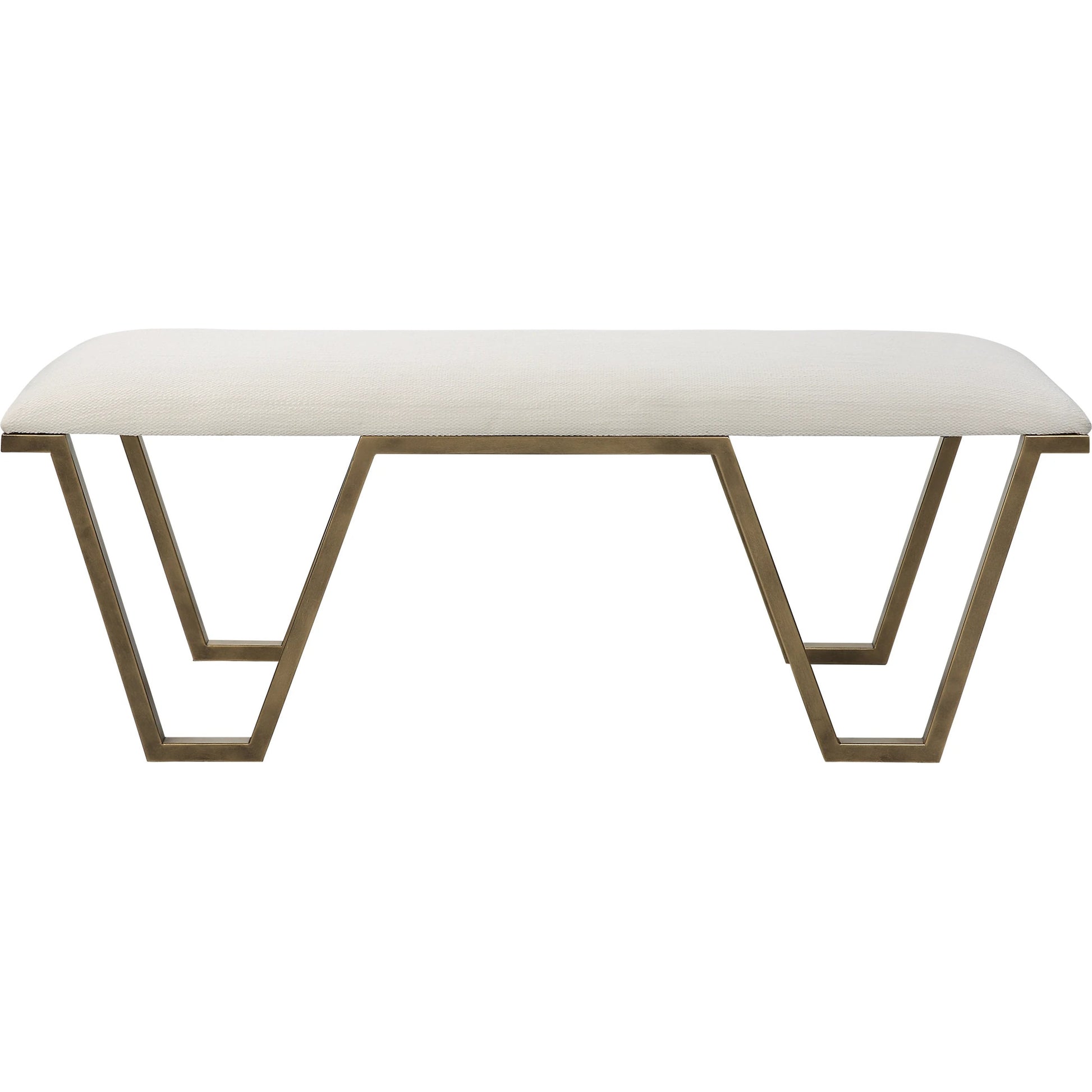 Farrah Bench by Uttermost in antique gold leaf. Made from iron, mdf, polyester, foam in a modern style.