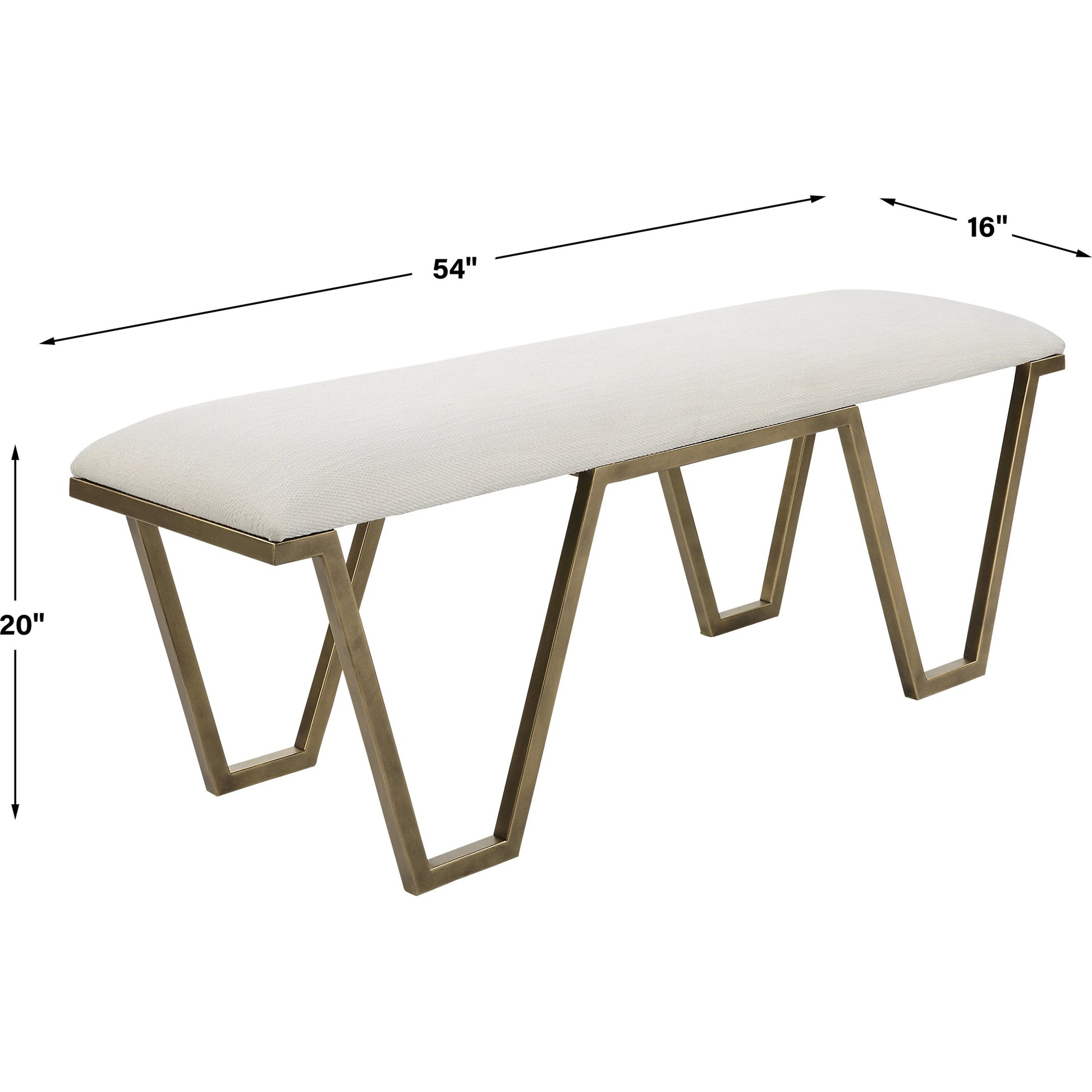 Farrah Bench by Uttermost in antique gold leaf. Made from iron, mdf, polyester, foam in a modern style.