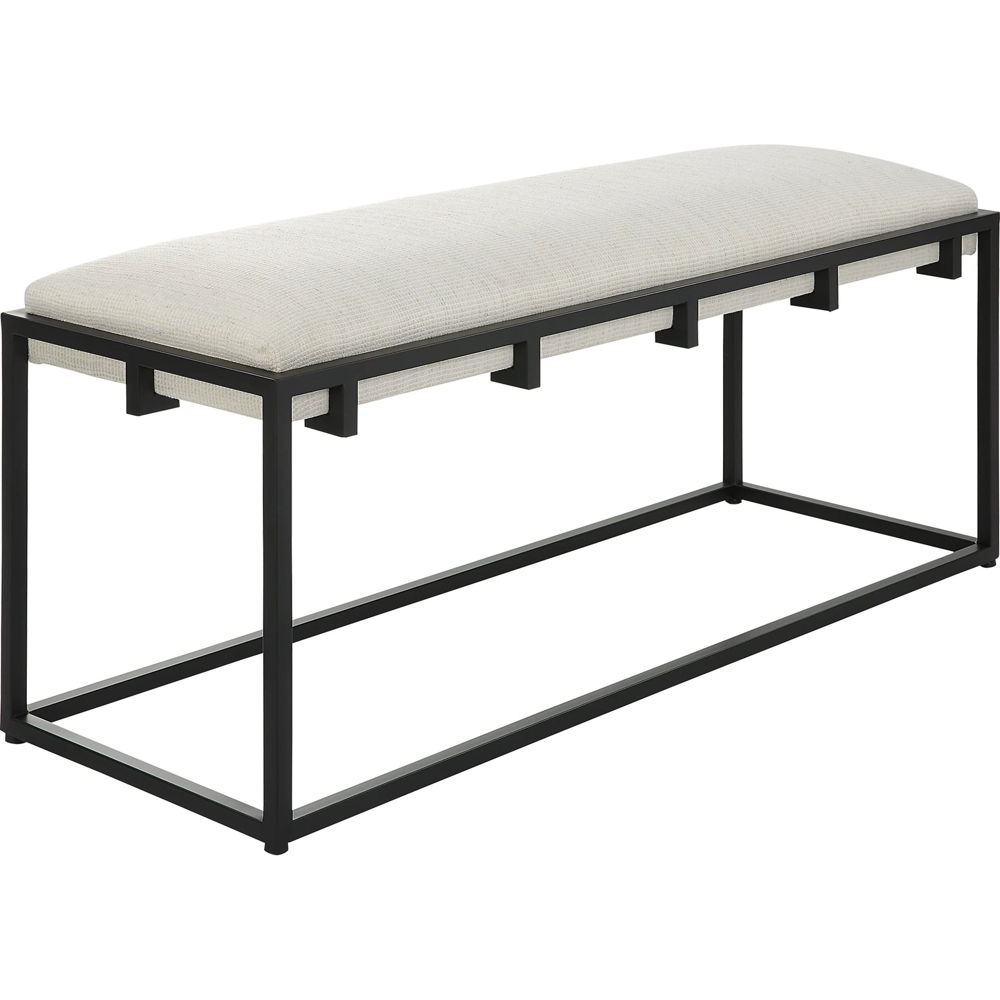 Paradox Bench by Uttermost in matte black. Made from iron, mdf, polyester, foam in a transitional style.