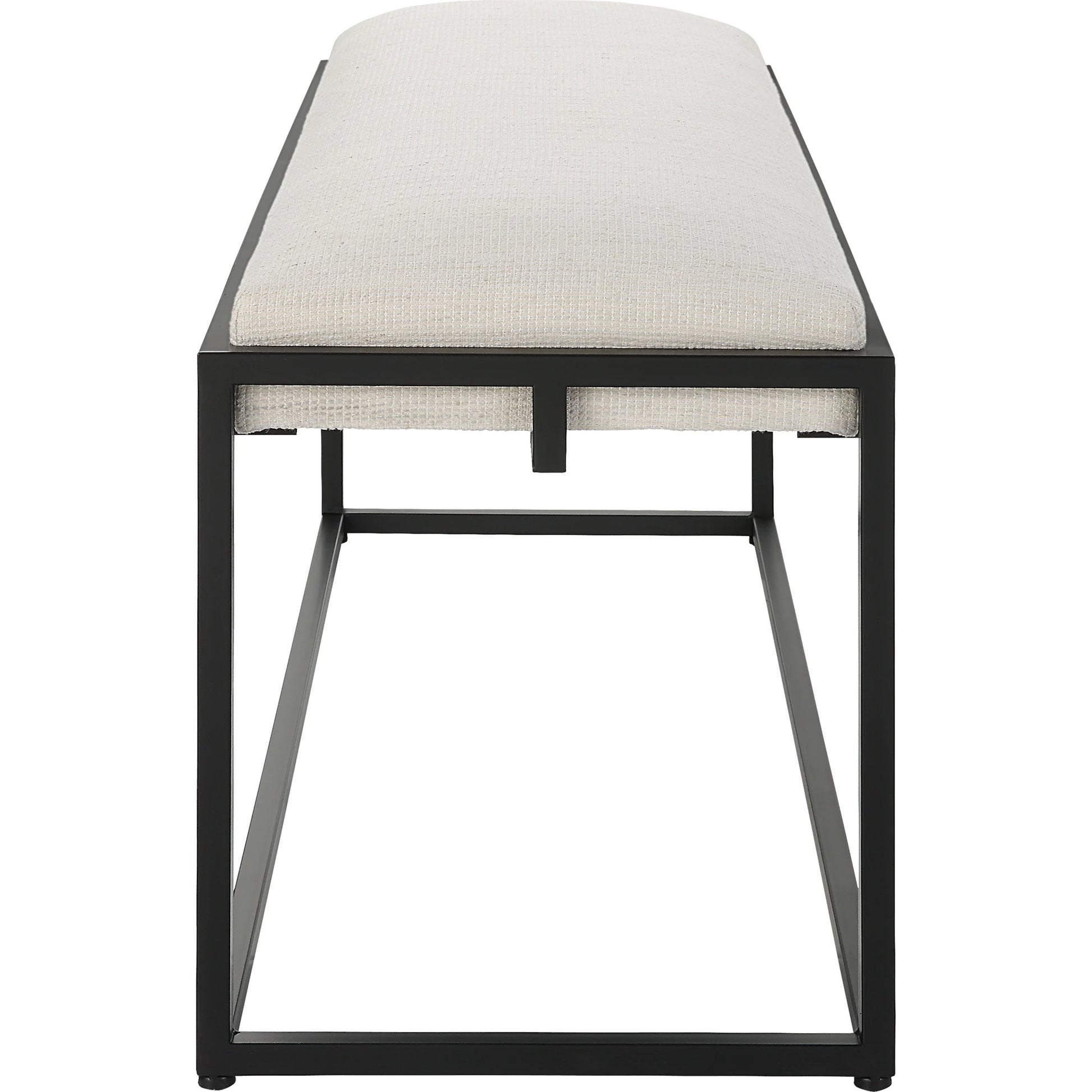 Paradox Bench by Uttermost in matte black. Made from iron, mdf, polyester, foam in a transitional style.