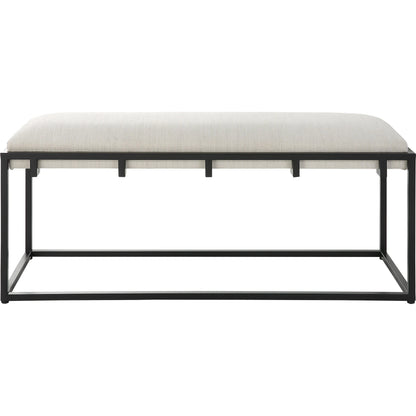 Paradox Bench by Uttermost in matte black. Made from iron, mdf, polyester, foam in a transitional style.
