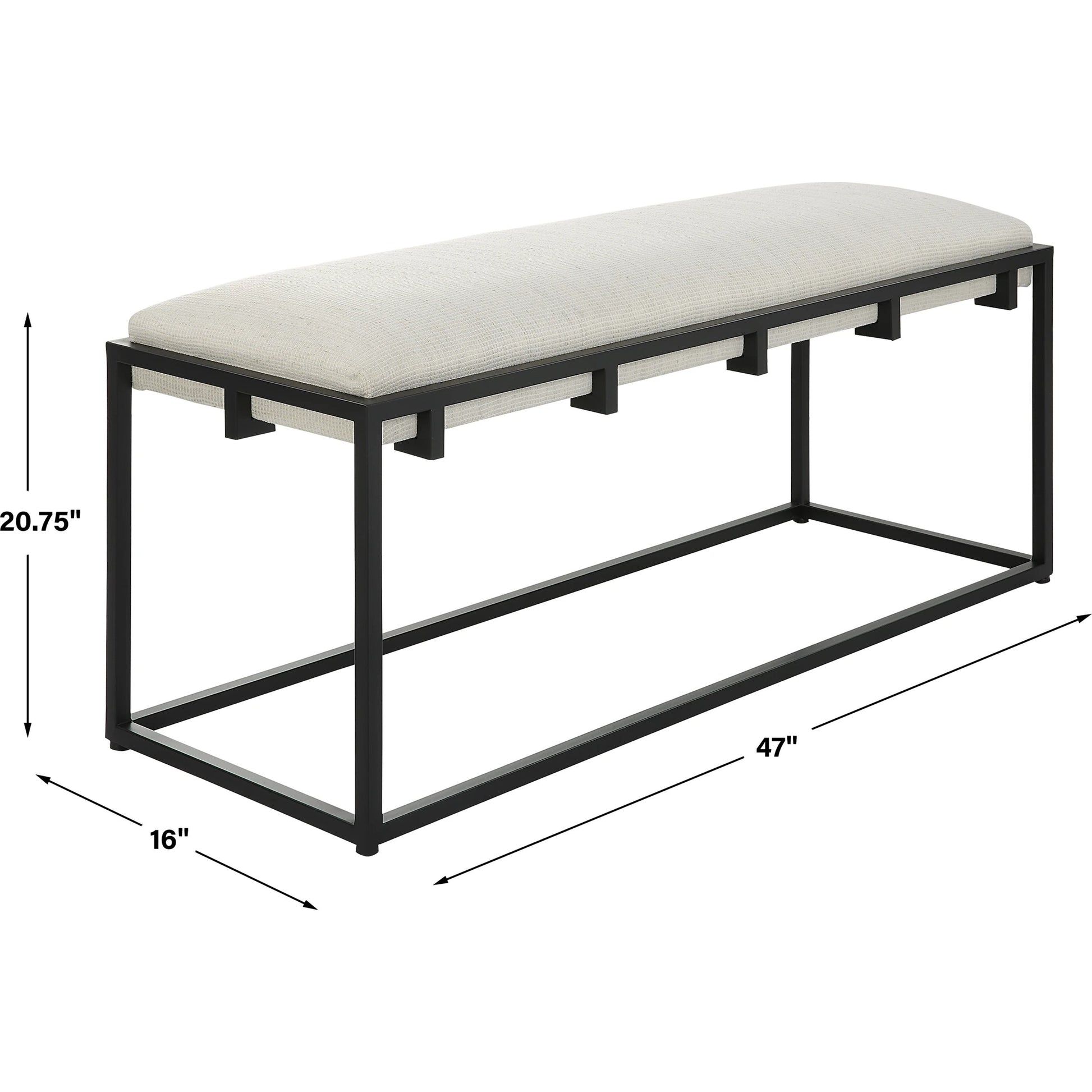 Paradox Bench by Uttermost in matte black. Made from iron, mdf, polyester, foam in a transitional style.