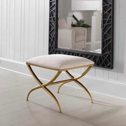 Crossing Bench by Uttermost in gold. Made from foam, fabric, iron, mdf in a transitional style.