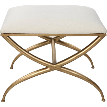 Crossing Bench by Uttermost in gold. Made from foam, fabric, iron, mdf in a transitional style.