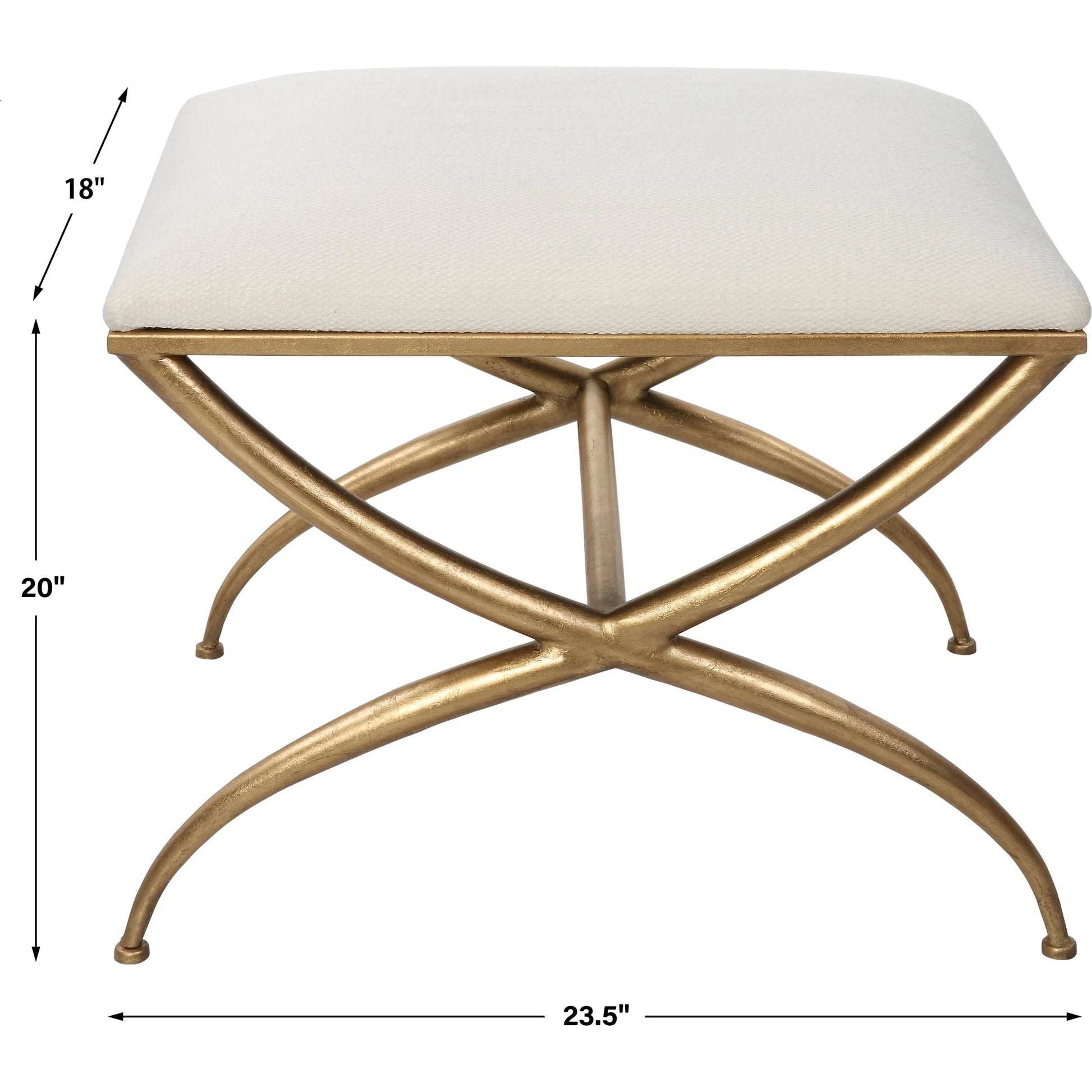 Crossing Bench by Uttermost in gold. Made from foam, fabric, iron, mdf in a transitional style.