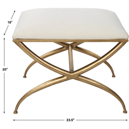 Crossing Bench by Uttermost in gold. Made from foam, fabric, iron, mdf in a transitional style.
