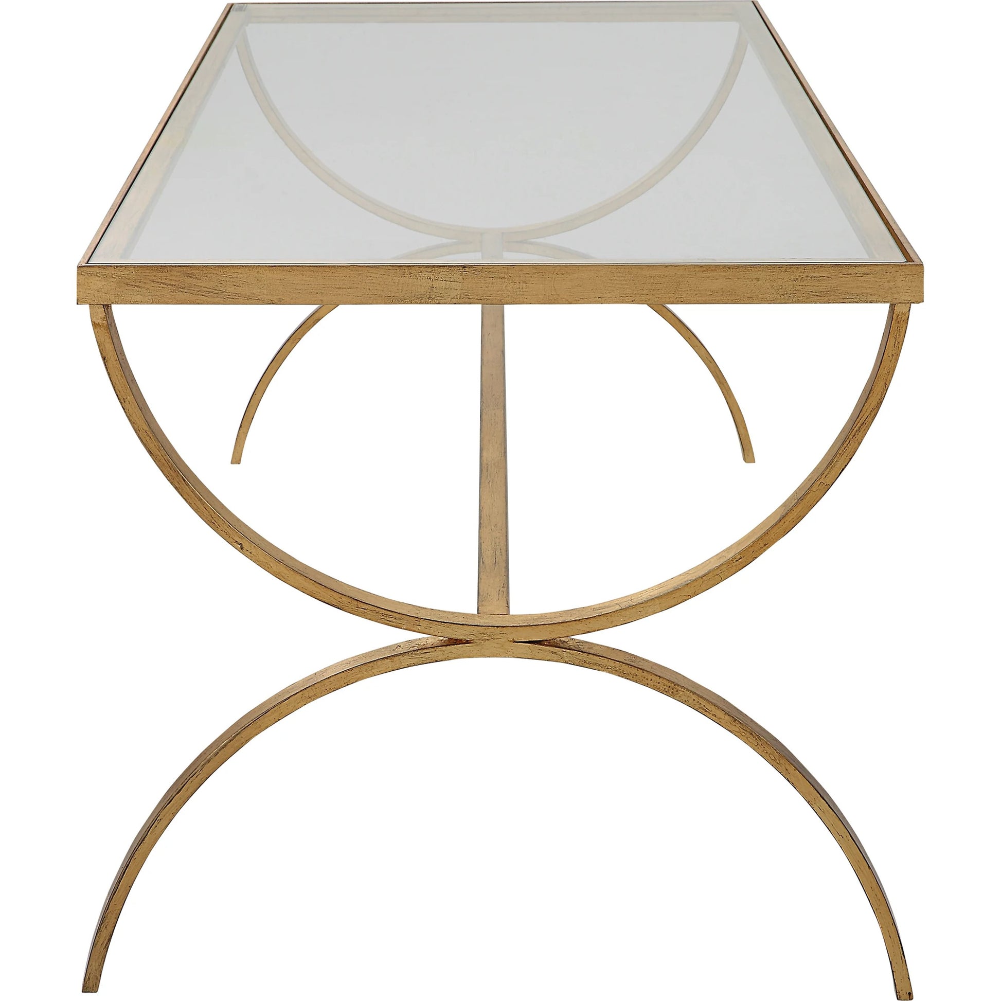 Crescent Coffee Table by Uttermost in gold. Made from iron, tempered glass in a modern style.