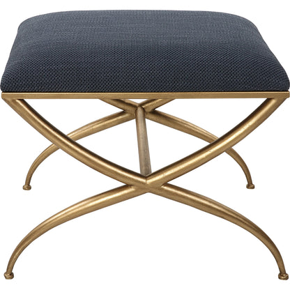 Crossing Bench by Uttermost in gold. Made from foam, fabric, iron, mdf in a transitional style.