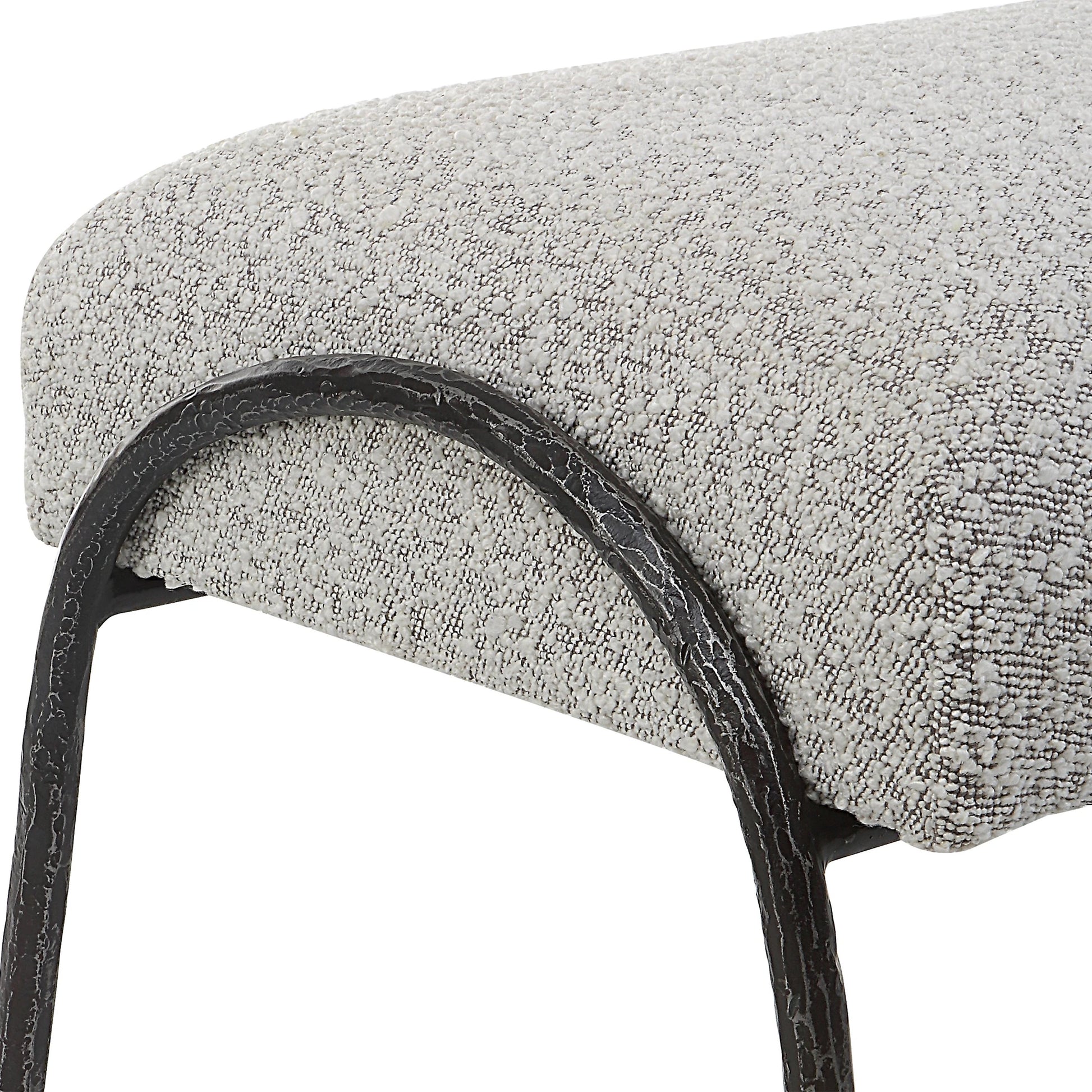 Jacobsen Bench by Uttermost in ivory, warm gray. Made from fabric, foam, plywood, iron in a modern style.