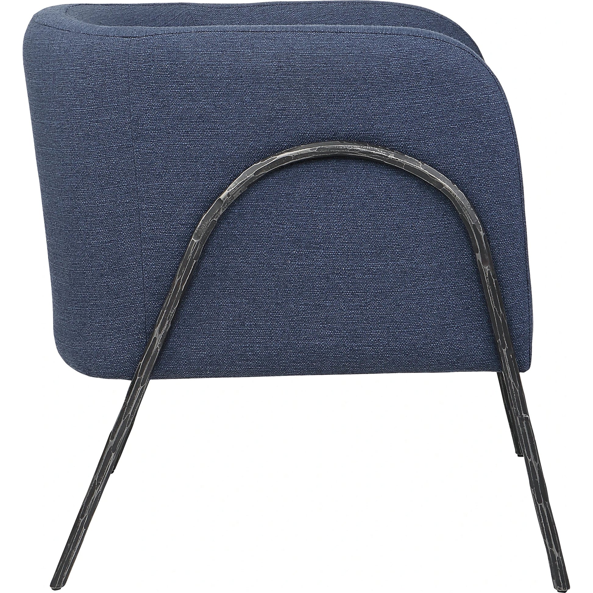 Jacobsen Denim Accent Chair by Uttermost in blue denim and blue denim. Made from fabric, foam, plywood, iron in a modern style.