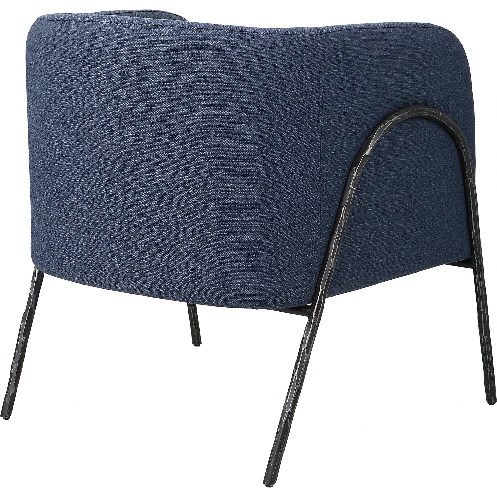 Jacobsen Denim Accent Chair by Uttermost in blue denim and blue denim. Made from fabric, foam, plywood, iron in a modern style.