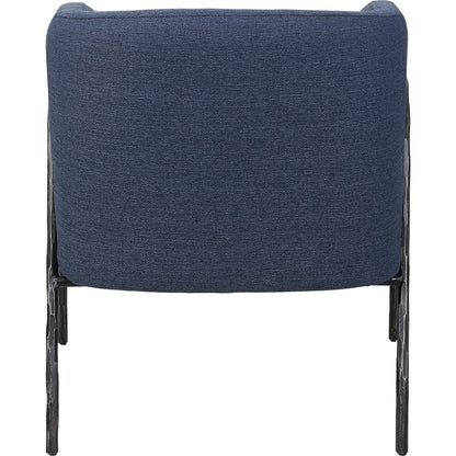 Jacobsen Denim Accent Chair by Uttermost in blue denim and blue denim. Made from fabric, foam, plywood, iron in a modern style.