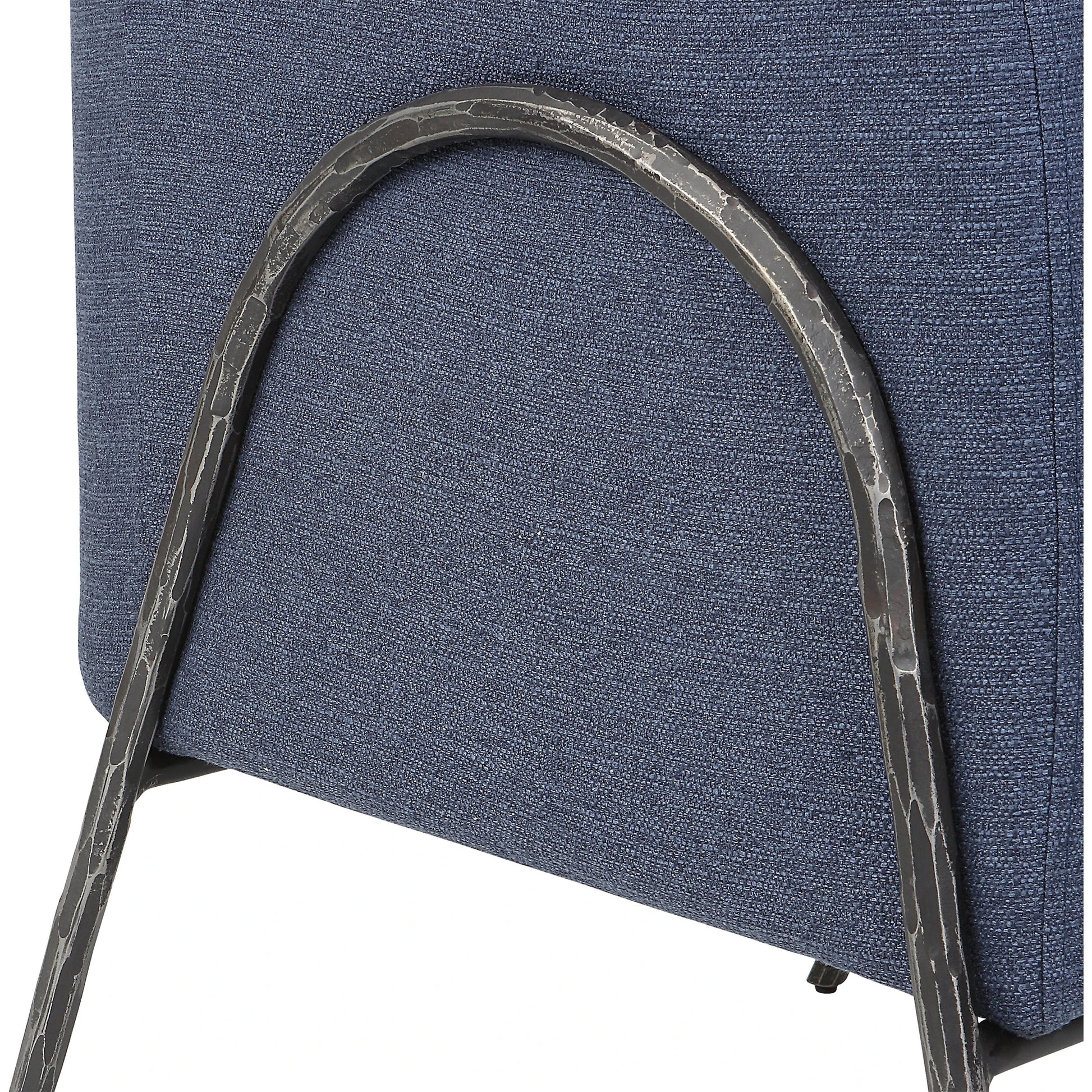 Jacobsen Denim Accent Chair by Uttermost in blue denim and blue denim. Made from fabric, foam, plywood, iron in a modern style.