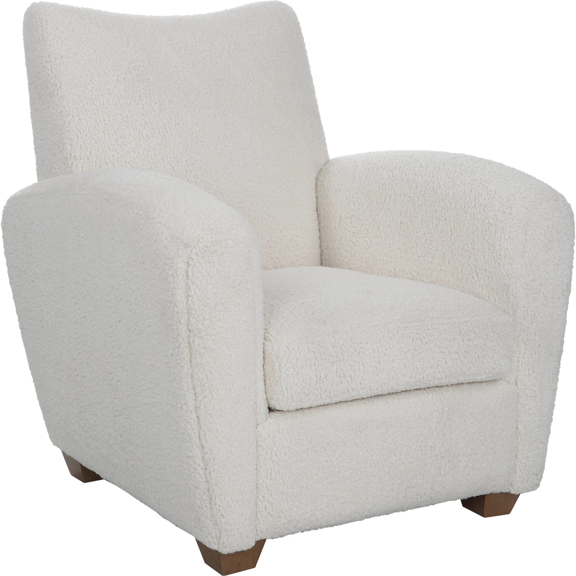 Teddy Accent Chair by Uttermost in walnut. Made from rubber wood, plywood, fabric, foam in a modern style.