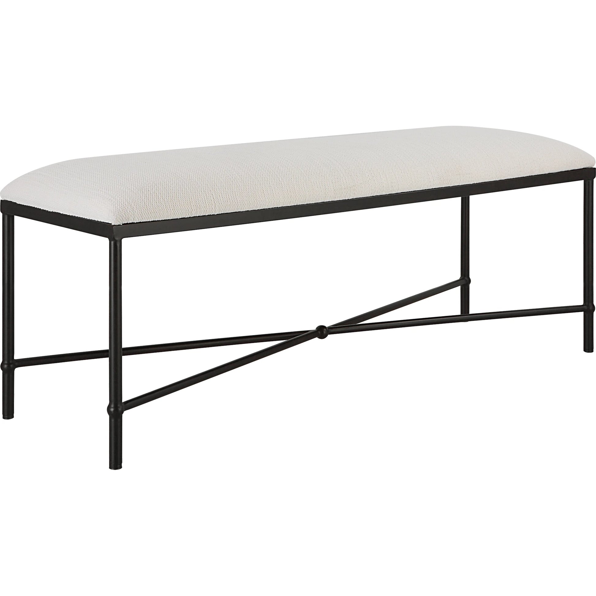 Avenham Bench by Uttermost in satin black. Made from foam, fabric, mdf, iron in a coastal style.